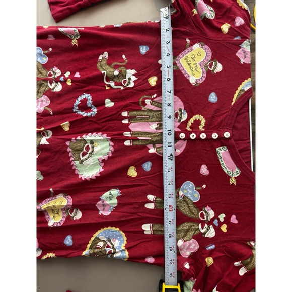 Nick And Nora Nightgown Shirt Valentines Day Sock Monkeys XL Red Long Sleeve - Picture 8 of 10